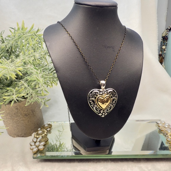 Jewelry - Two tone Big Heart Pendant with Long Two Chain